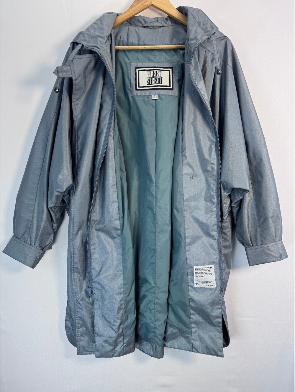 Vintage Fleet Street Metallic Raincoat Hooded Long Coat Womens Medium 90s Y2K - Picture 4 of 8